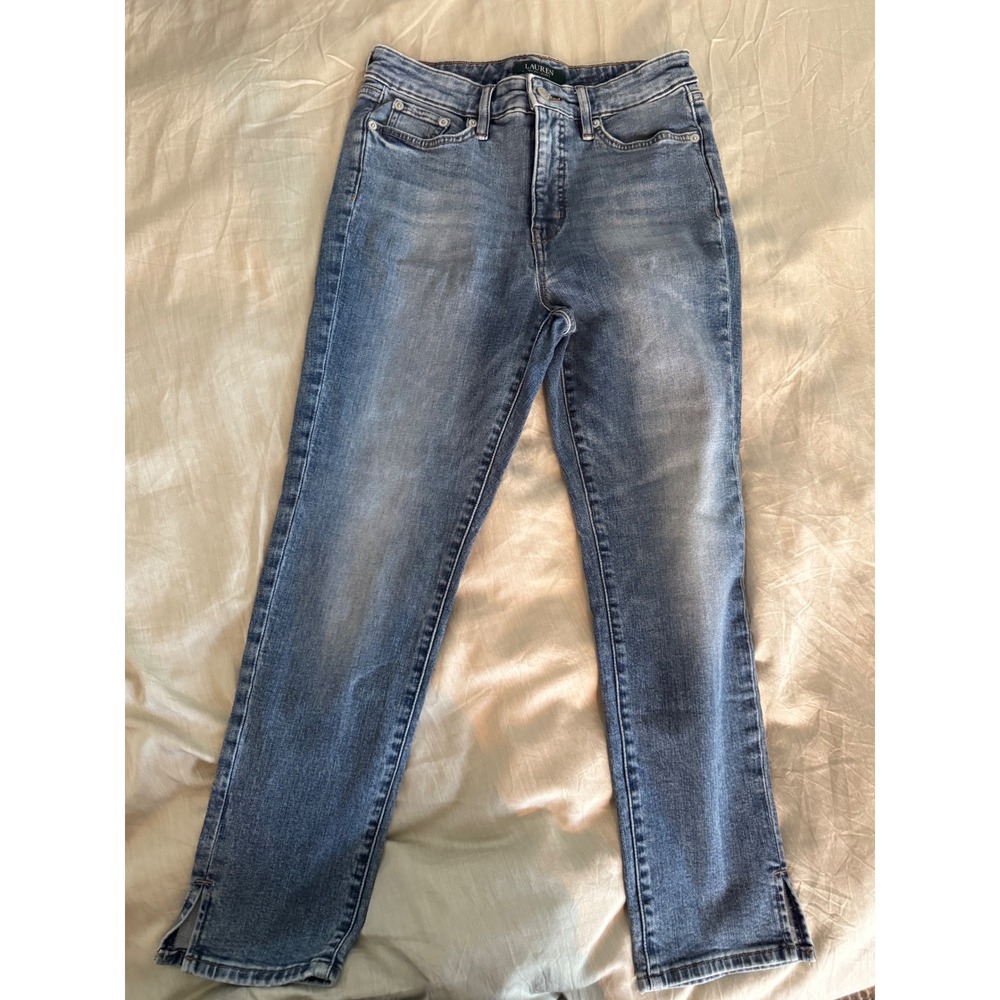 Lauren‎ Ralph Lauren Women's Blue Wash Denim Jeans Size 4 Cropped Split Hem